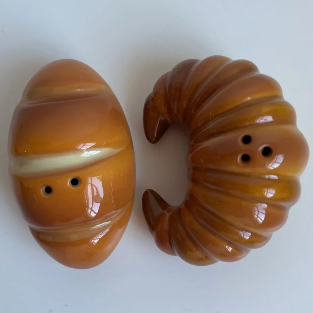 Ceramic Croissant and Bread Salt and Pepper Shaker Set